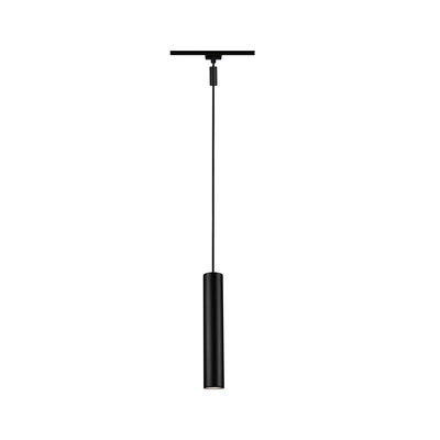 Black metal LED pendant light with cylindrical design for modern indoor lighting solutions