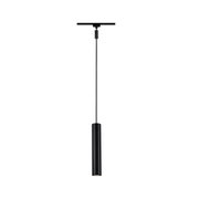 Black metal LED pendant light with cylindrical design for modern indoor lighting solutions