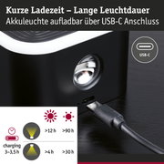 Akkuleuchte mit USB-C Anschluss in Schwarz und Weiß, kurze Ladezeit, lange Leuchtdauer, LED Lampe