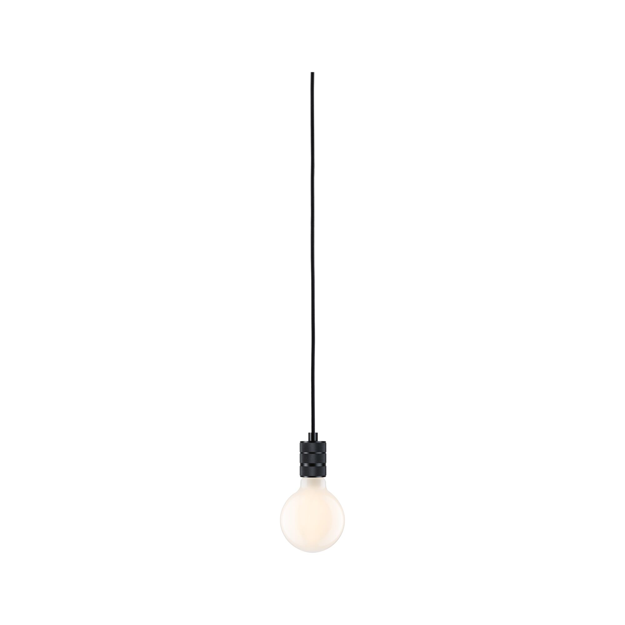 Czarna lampa wisząca z matowym szkłem i tekstylnym kablem do nowoczesnego oświetlenia wnętrz