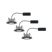 Trois spots encastrés LED ronds gris avec bord noir et câble pour éclairage intérieur
