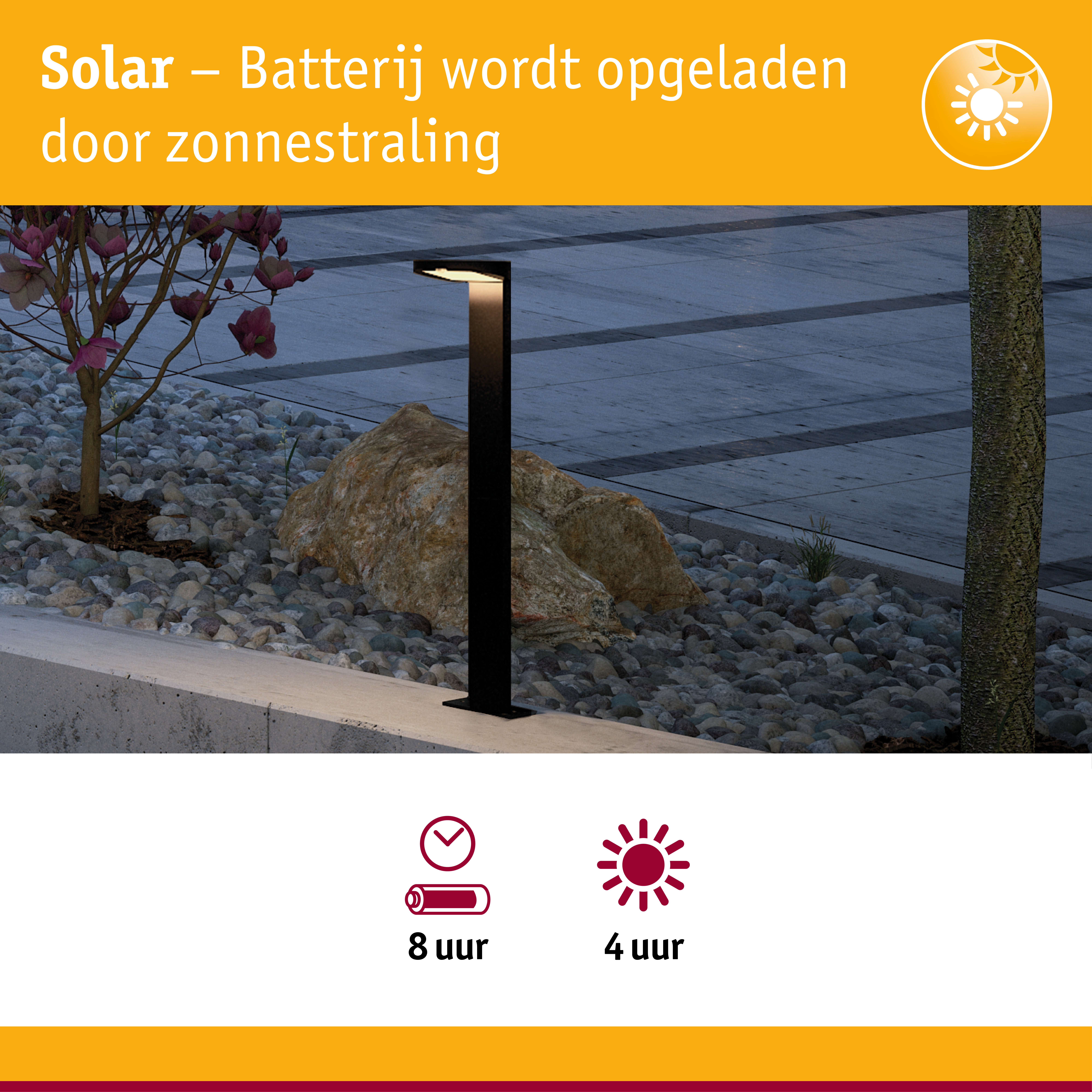 Zwarte metalen solar tuinlamp met energiezuinige LED-verlichting voor buitengebruik