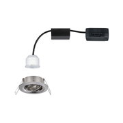 LED-Einbaustrahler aus gebürstetem Edelstahl mit schwarzem Kabel und weißem Lampenhalter