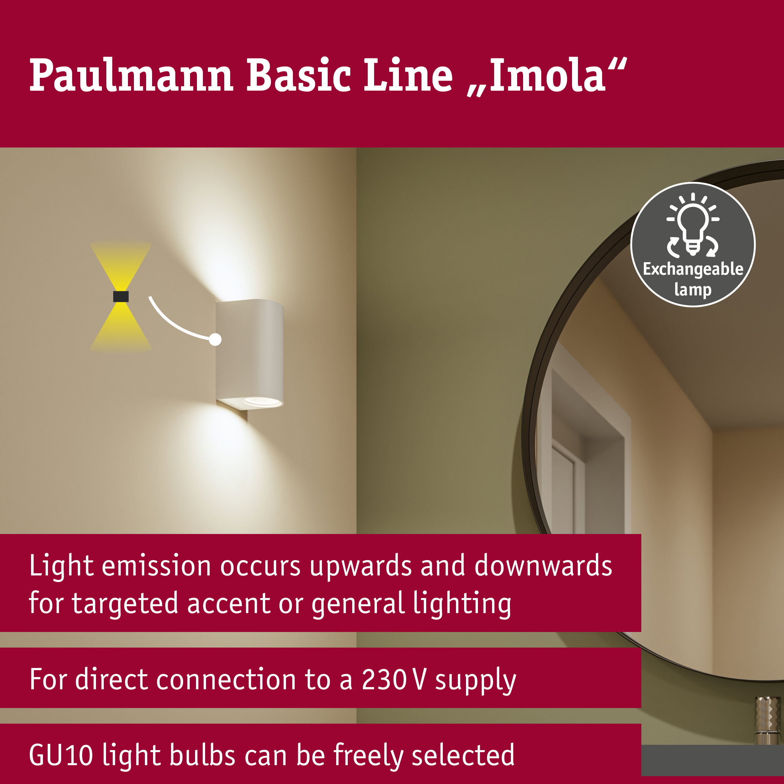 Wall light Perugia IP44 GU10 230V max. 2x10W Matt white