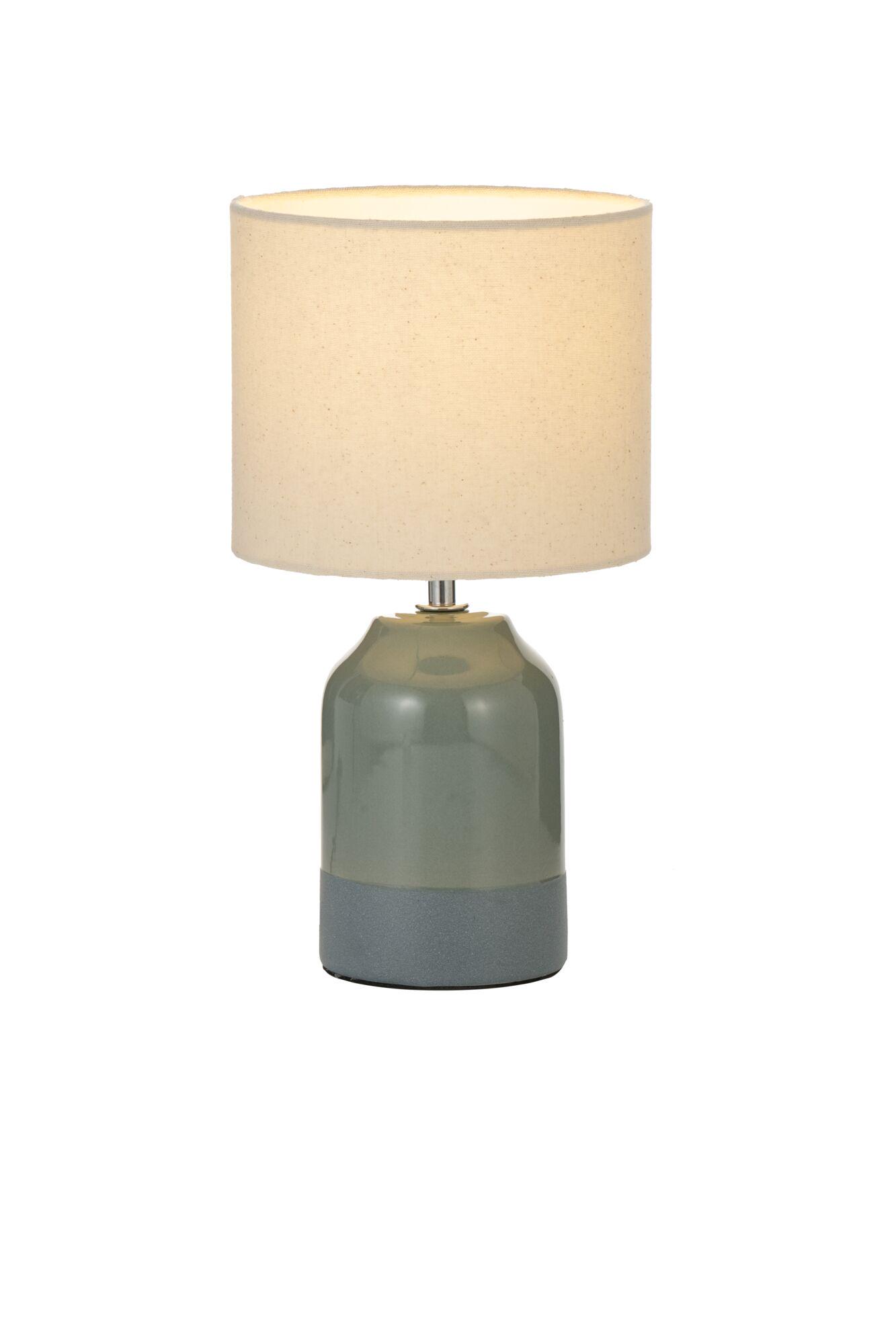 Lampe de table avec base en céramique verte et abat-jour beige pour un éclairage chaleureux
