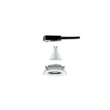 Explosionszeichnung eines weißen LED-Einbaustrahler-Sets mit Fassung und schwarzem Kabelanschluss