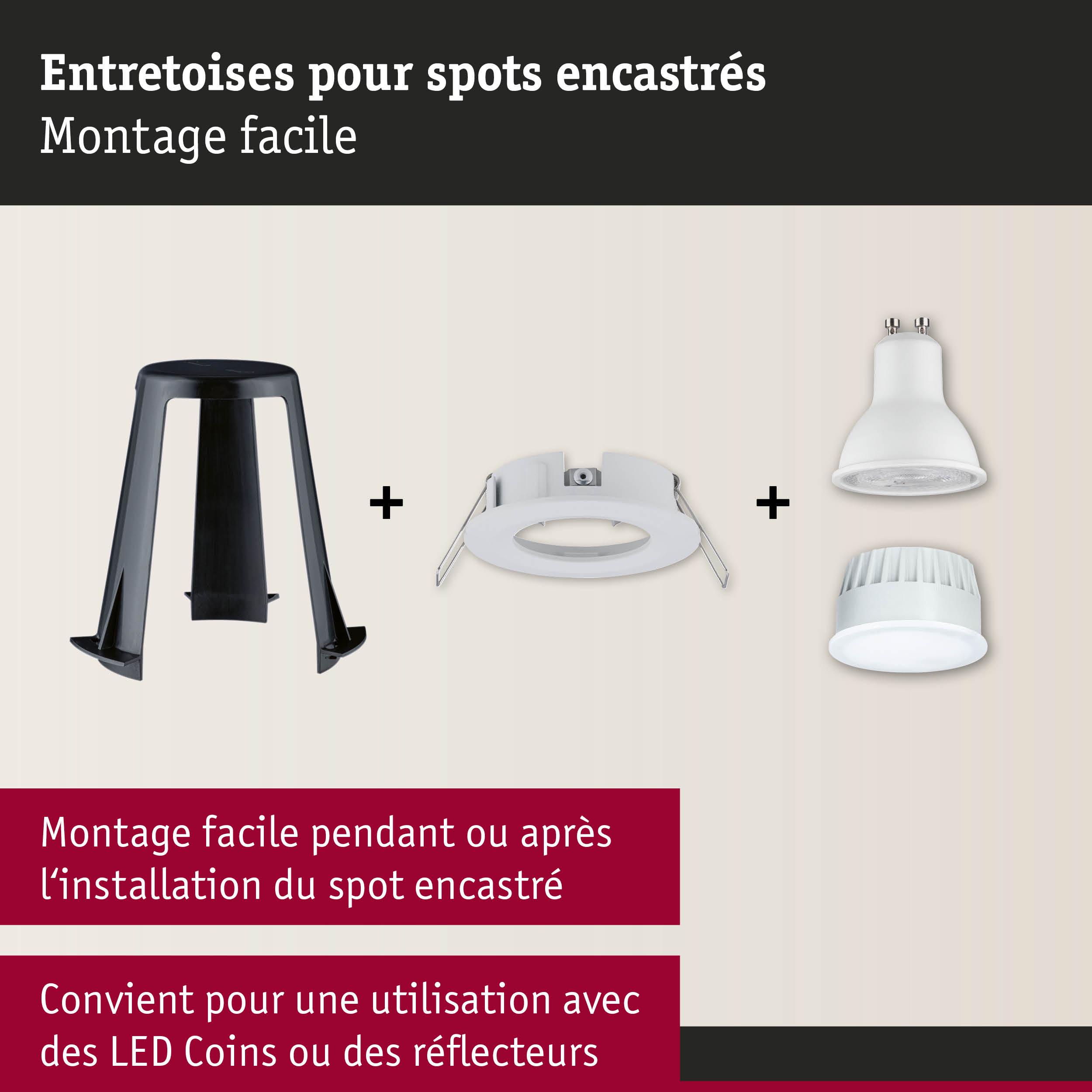 Entretoises pour spots encastrés avec support noir et anneau blanc pour LED et réflecteurs