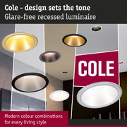Cole glare-free recessed luminaires in modern colour combinations for stylish and comfortable room lighting