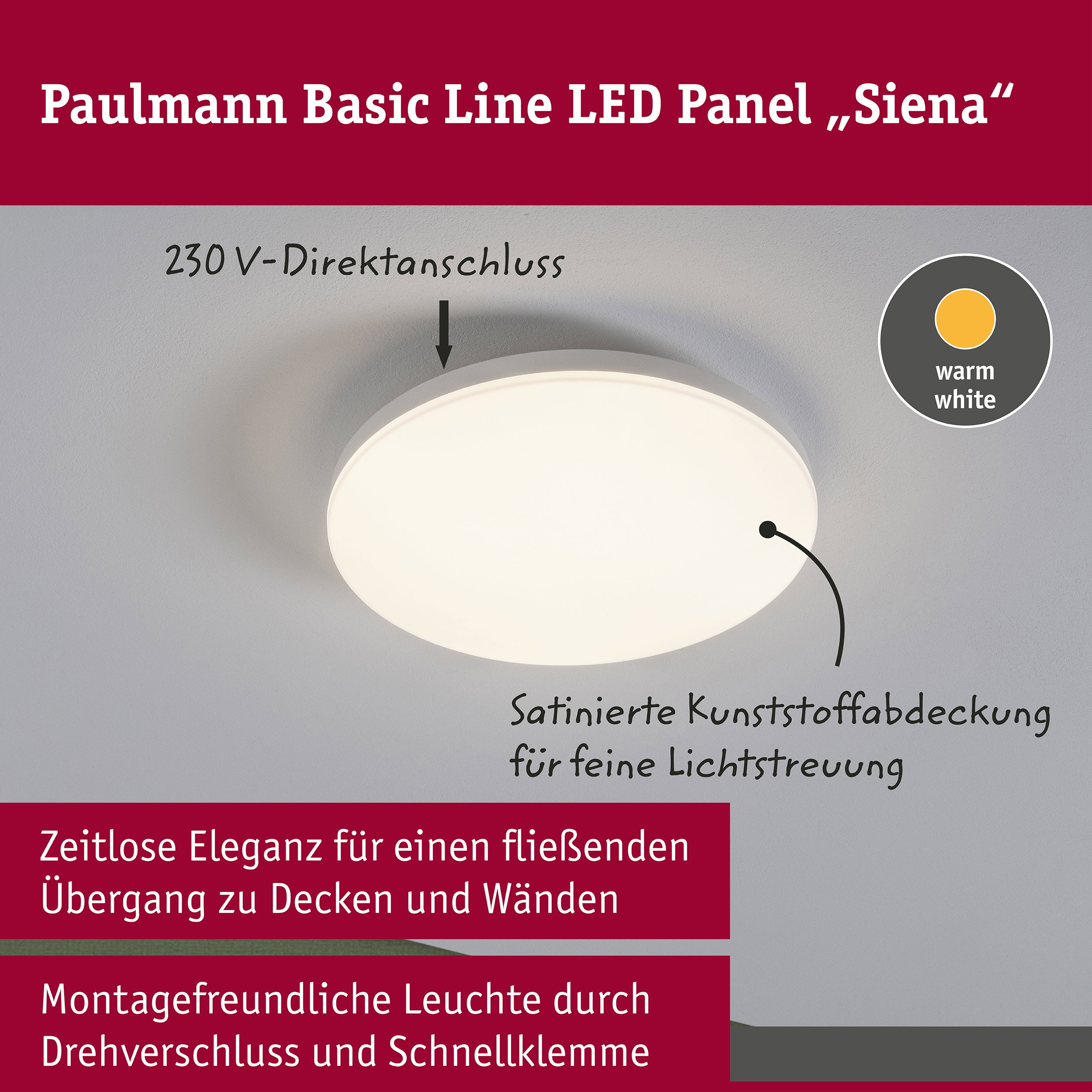 LED Deckenleuchte Siena 3000K 260mm 1500lm 230V 18,8W