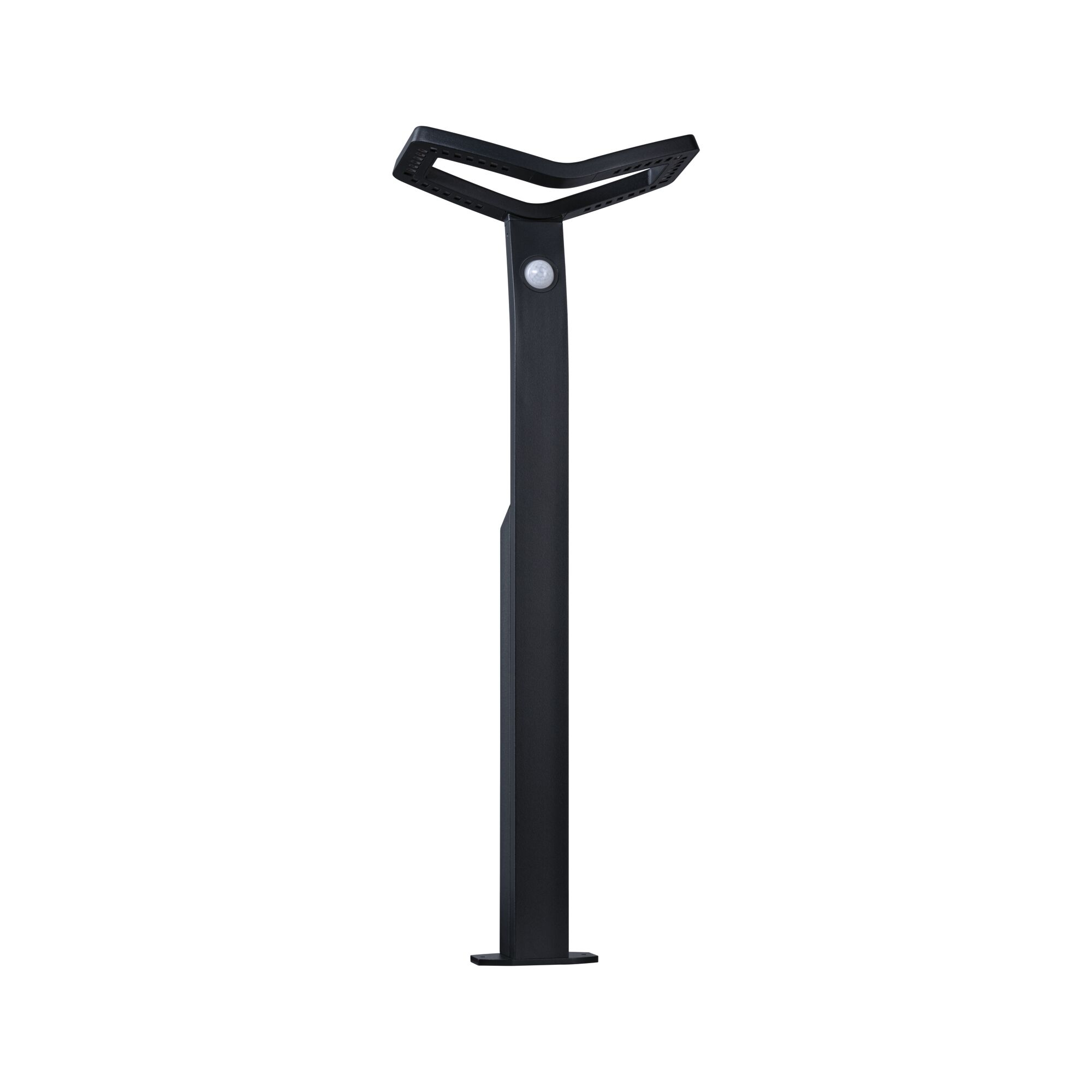 Schwarze LED-Außenleuchte aus Metall mit Bewegungsmelder und modernem Design für Gartenbeleuchtung
