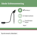 Zwarte LED-tuinschijnwerper met grondpen en kabelconnector voor eenvoudige buitenverlichting