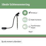 Zwarte LED-tuinschijnwerper met grondpen en kabelconnector voor eenvoudige buitenverlichting