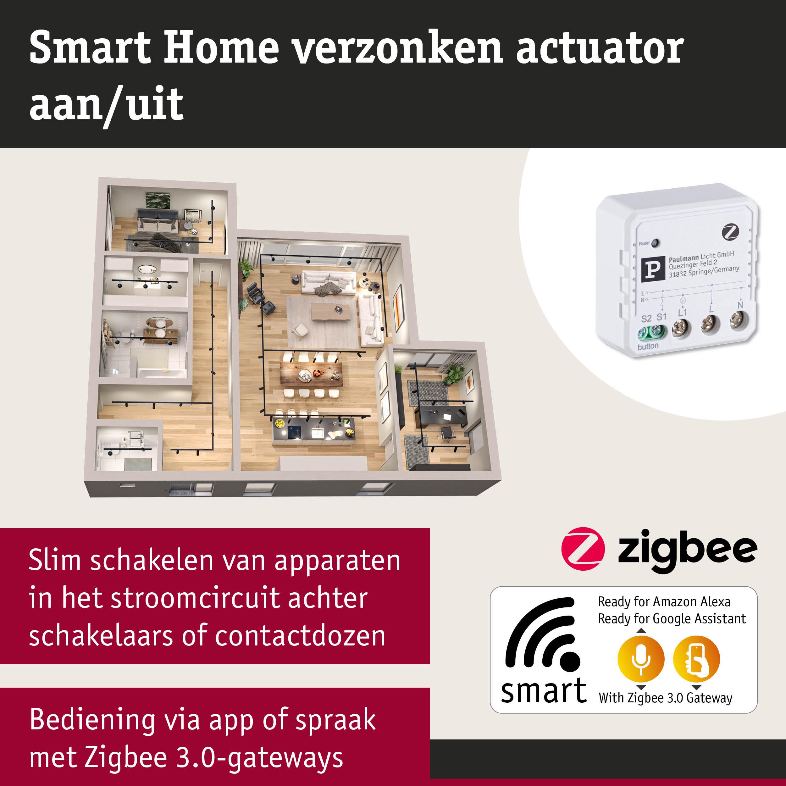 Witte Smart Home verzonken actuator voor apparaatbesturing via Zigbee 3.0 gateway en app
