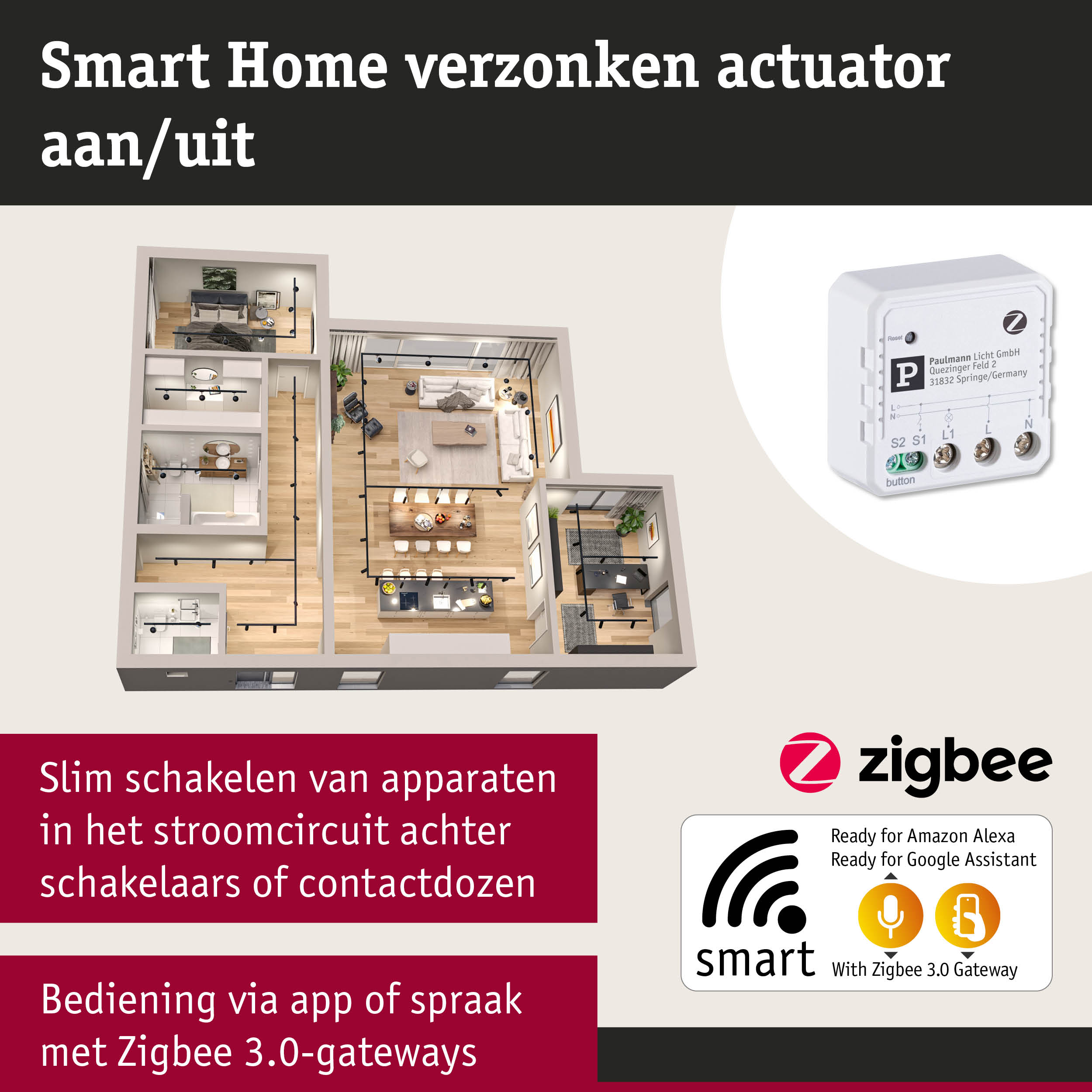 Witte Smart Home verzonken actuator met Zigbee 3.0 voor slimme lichtbediening in huis