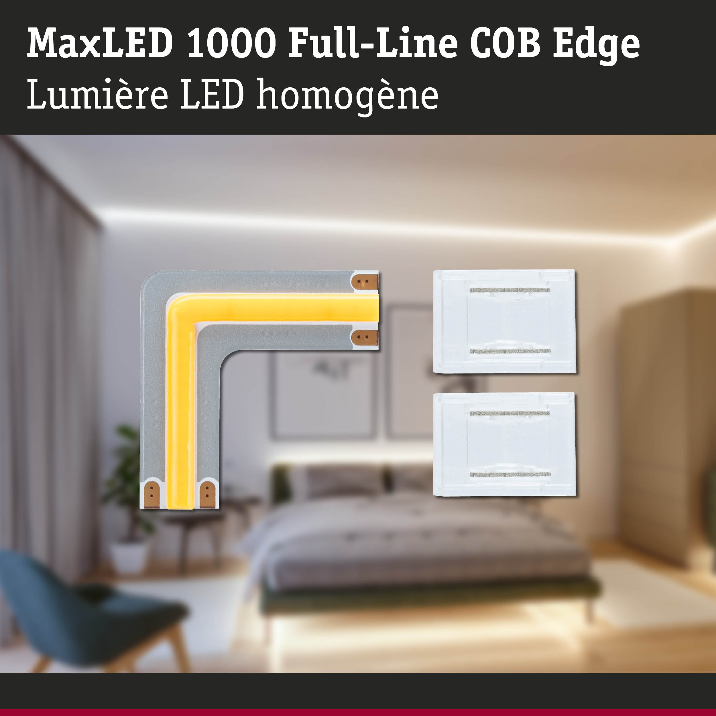 Bande LED MaxLED 1000 Full-Line COB Edge jaune et grise pour un éclairage intérieur homogène