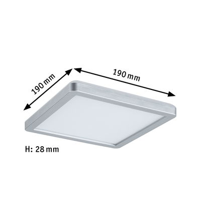 Quadratische LED-Deckenleuchte aus silbernem Aluminium, 190x190 mm, flach mit 28 mm Höhe