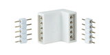 Connecteur d'angle en plastique blanc avec broches métalliques pour bandes LED, connexion électrique.