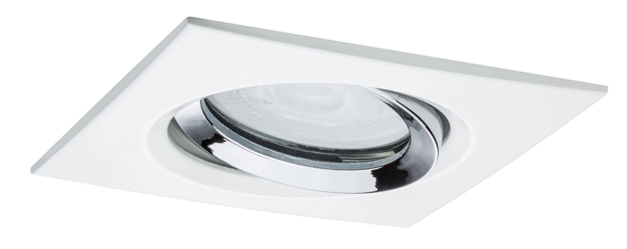 Spot encastré carré en métal blanc avec réflecteur chromé réglable pour éclairage LED