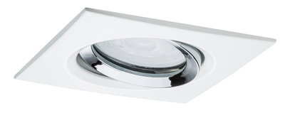 Square recessed spotlight in white metal with adjustable chrome reflector for LED lighting