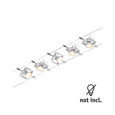 Système de câbles moderne avec cinq spots LED blancs en métal pour un éclairage flexible