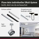 Anleitung zur Planung eines URail-Systems mit Schienen, Einspeisung, Verbindern und Spot in modernem Schlafzimmer