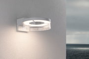 Moderner weißer LED-Wandleuchter mit transparentem Diffusor für Außenbereiche und Gartenbeleuchtung