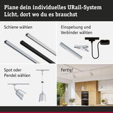 Anleitung zur Planung eines URail-Systems mit Schienen, Verbindern und Lampen in Silber und Schwarz für Wohnräume