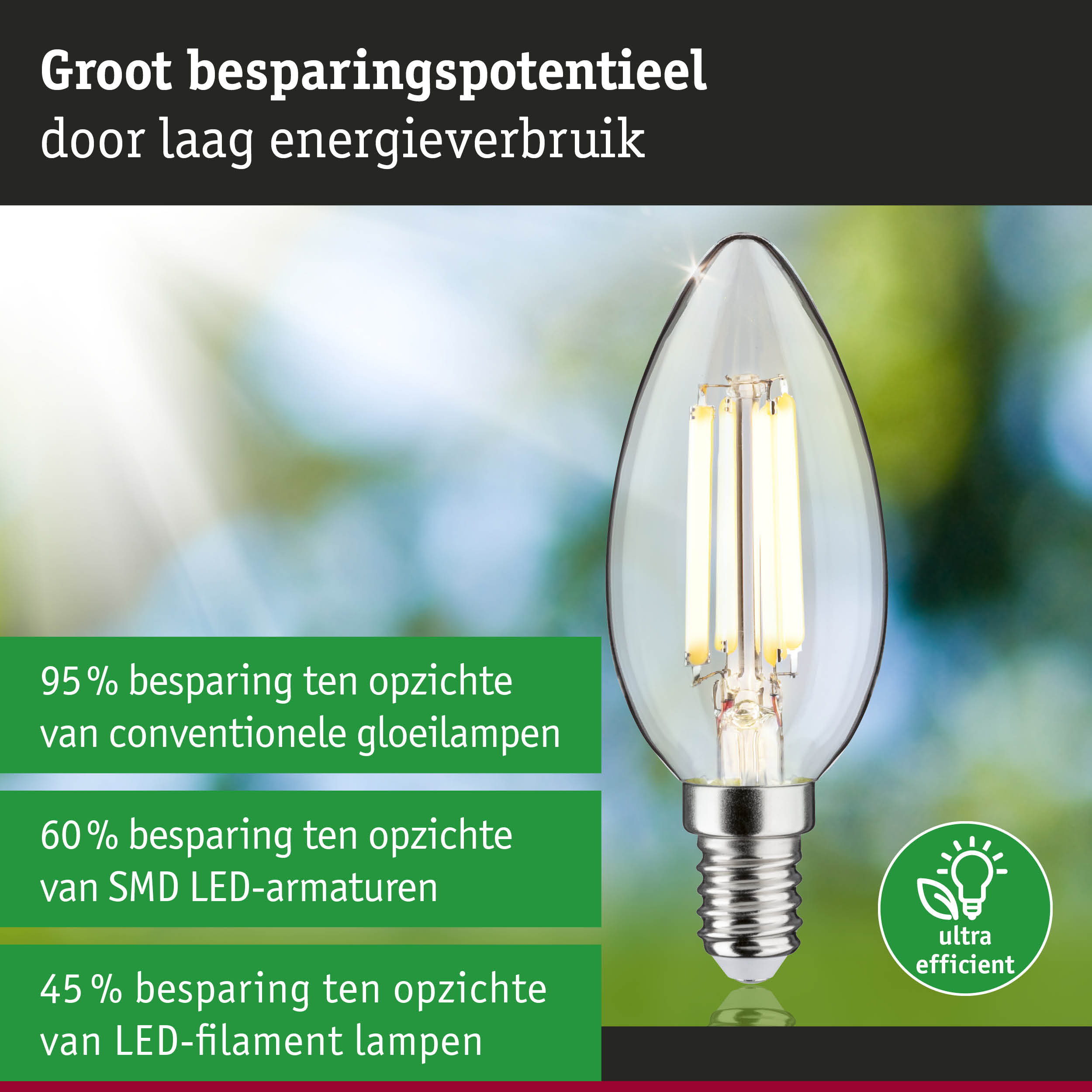 Energiezuinige LED-gloeilamp met heldere glazen kap en zilveren fitting voor efficiënte verlichting