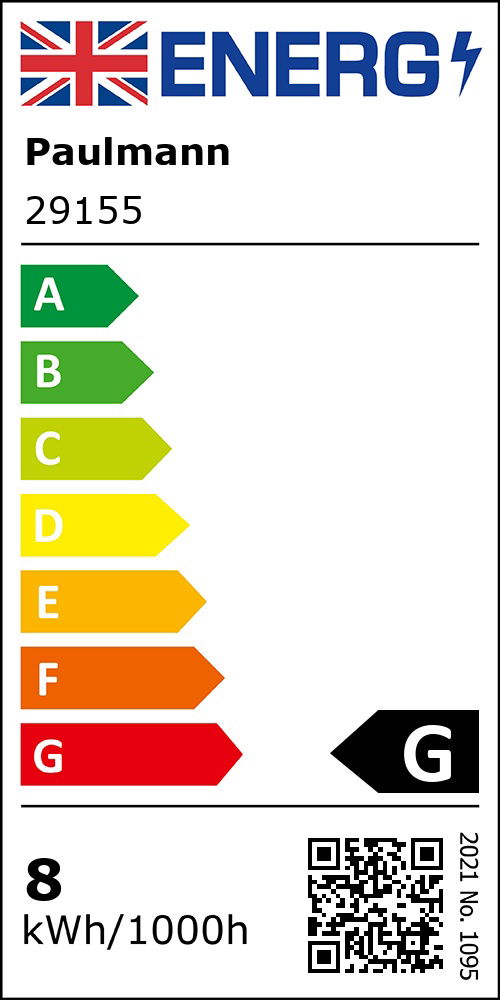 Energy efficiency label rated G with 8 kWh per 1000 hours for Paulmann product 29155
