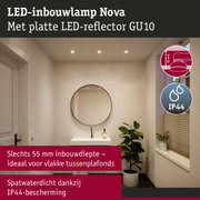 LED-inbouwlamp Nova met platte LED-reflector GU10, 55 mm inbouwdiepte, IP44 spatwaterdicht
