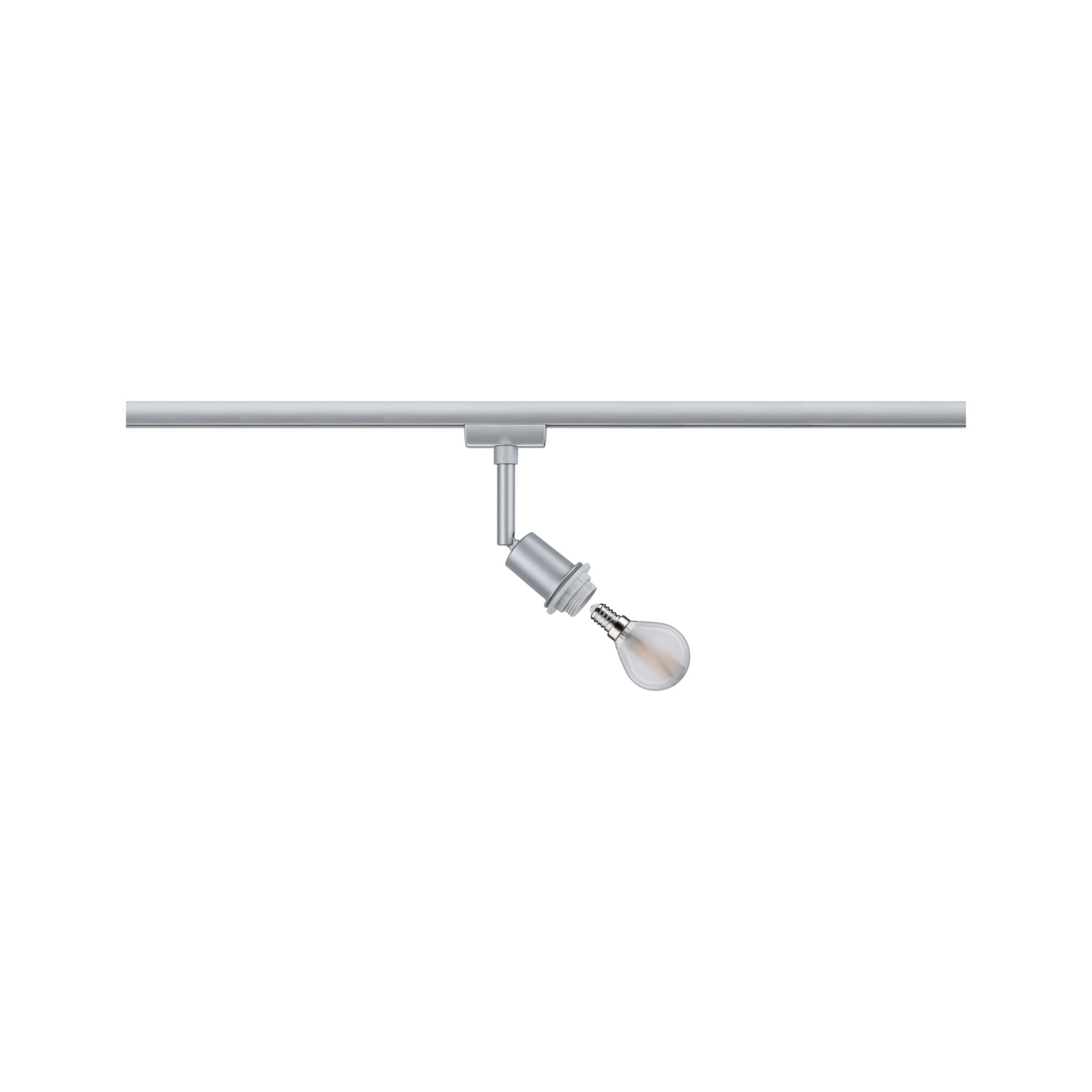 Silver LED track light with adjustable spotlight and E14 socket for modern interior lighting