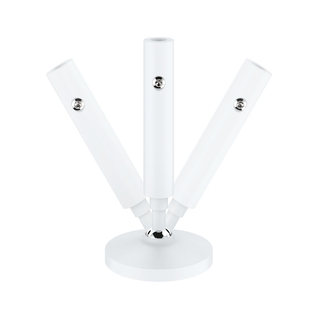 White adjustable LED table spotlight made of metal with three arms for flexible lighting