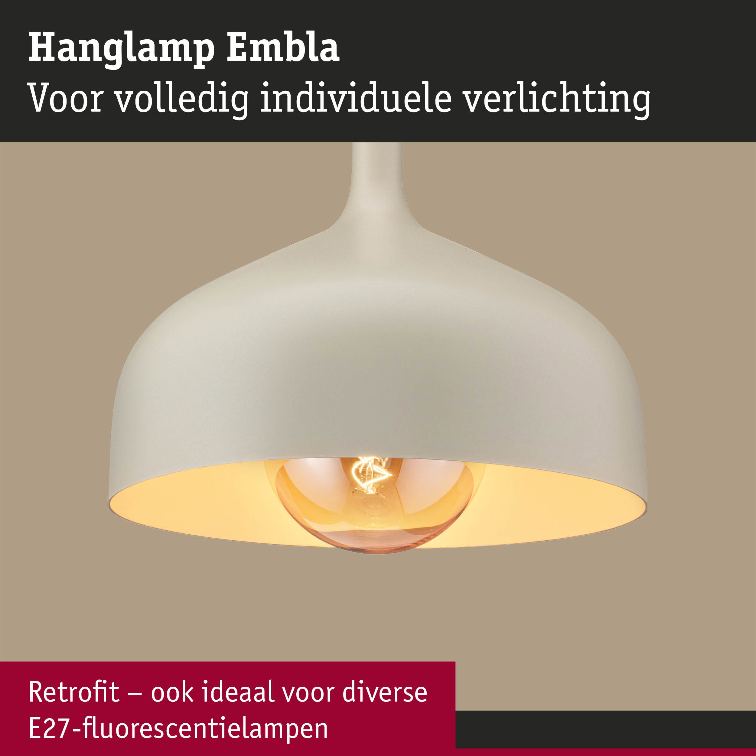 Hanglamp Embla in crèmewit met E27-fitting voor individuele verlichting en retrofitlampen