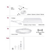 White LED cable system spotlight with 355° rotatable head and 160 mm spacing, includes power supply and accessories