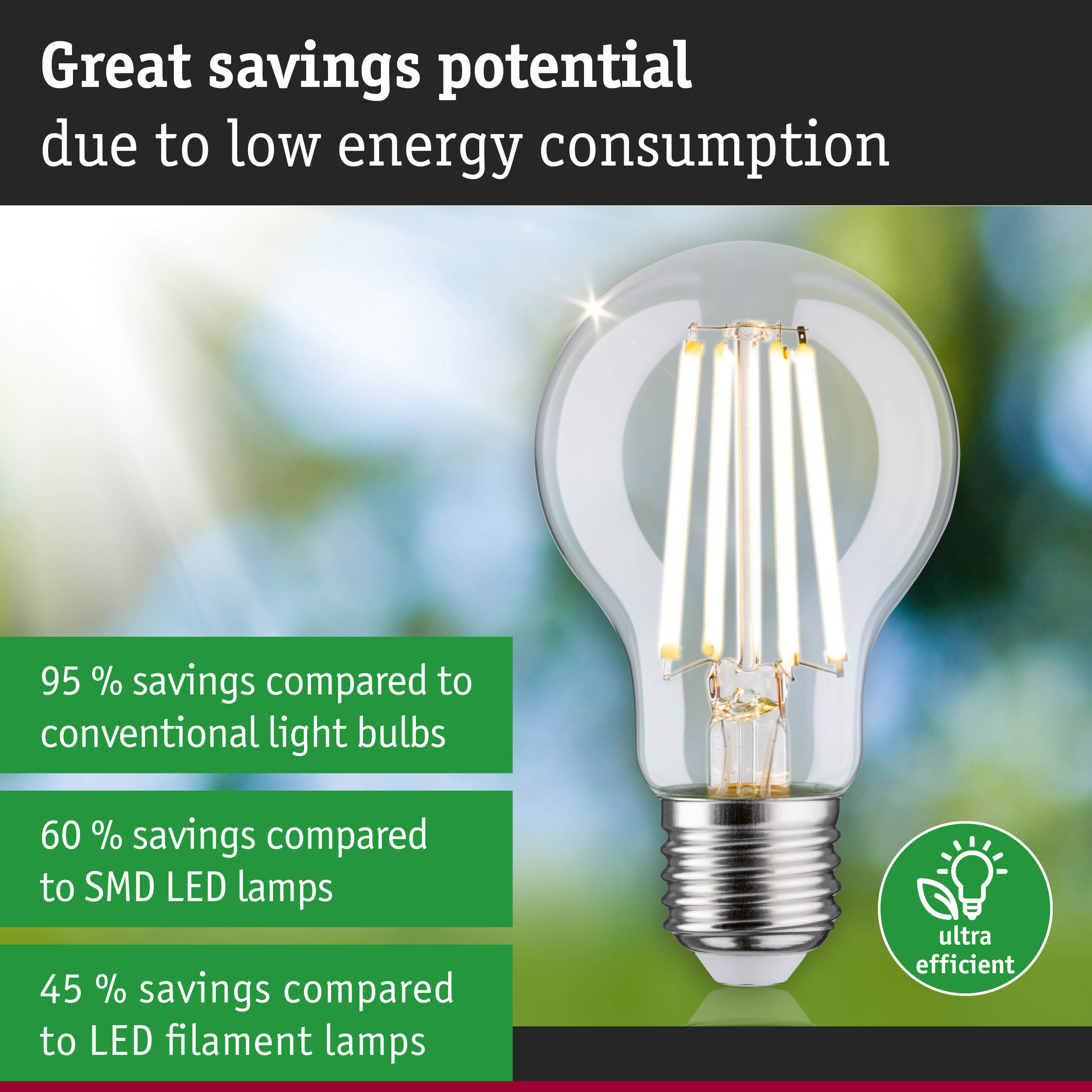 Energy-saving LED light bulb with clear glass and metal base for efficient sustainable lighting