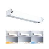 Modern white LED wall light with chrome ends, dimmable with light colors 2700K, 4000K, and 6500K