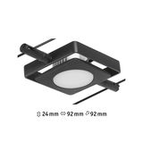 Black square metal LED ceiling light with white diffuser and compact dimensions for modern lighting