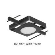 Schwarze quadratische LED-Deckenleuchte aus Metall mit weißem Diffusor und kompakten Maßen