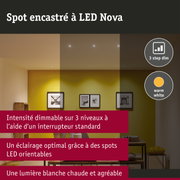 Spot encastré LED 3-Step-Dim Nova Coin Kit de base orientable rond 84mm 50° Coin 3x6W 3x470lm 230V gradable 2700K Alu tourné