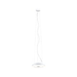 Modern white metal LED pendant light with round design and dimmable lighting for living spaces