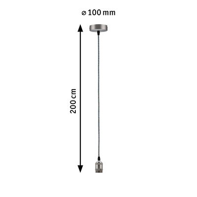 Pendelleuchte mit 200 cm Textilkabel und Metallfassung in gebürstetem Stahl für LED-Lampen.