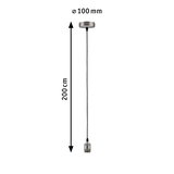 Suspension avec câble textile de 200 cm et douille en acier brossé pour ampoules LED.