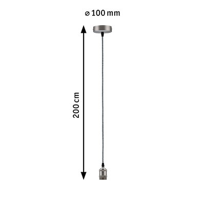 Pendant light with 200 cm textile cable and brushed steel metal socket for LED bulbs.