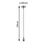 Suspension avec câble textile de 200 cm et douille en acier brossé pour ampoules LED.