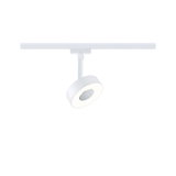 Moderner weißer LED-Spot aus Metall an Schienensystem für flexible Raumbeleuchtung