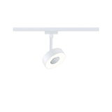 Modern white metal LED spotlight on track system for flexible room lighting