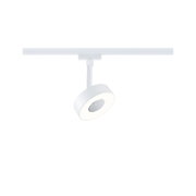 Moderner weißer LED-Spot aus Metall an Schienensystem für flexible Raumbeleuchtung