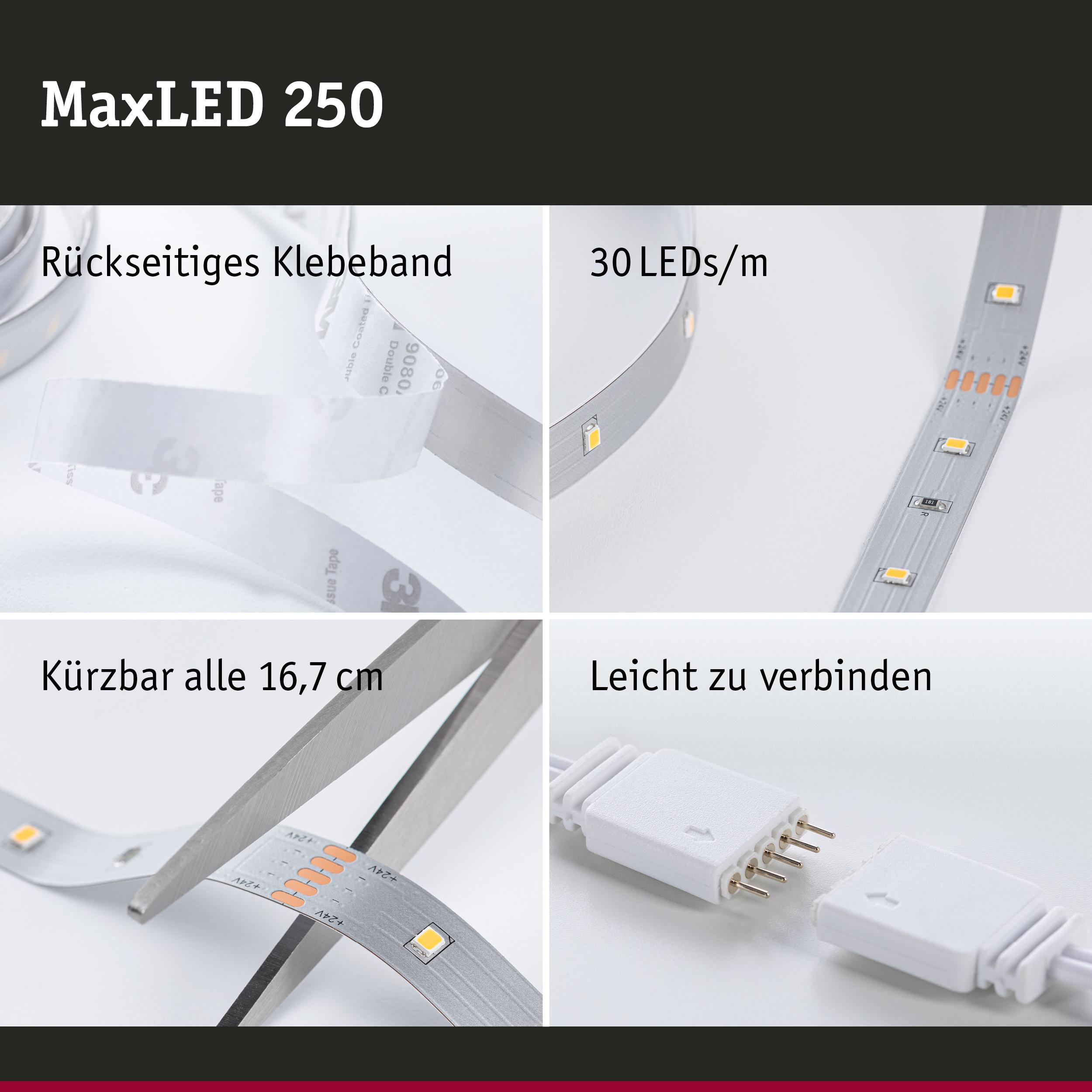MaxLED 250 LED-Lichtband mit rückseitigem Klebeband, 30 LEDs/m, kürzbar alle 16,7 cm, einfach verbindbar