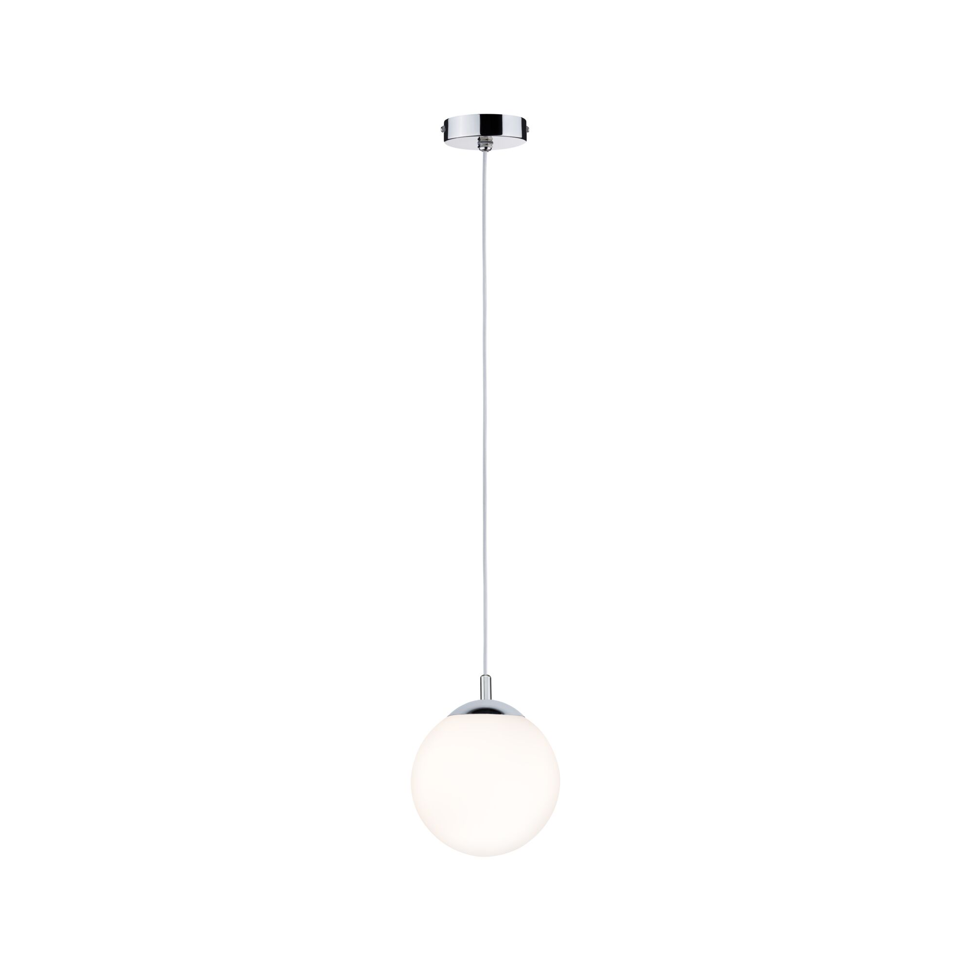 Modern pendant light with white glass and chrome metal for stylish room lighting