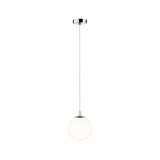 Modern pendant light with white glass and chrome metal for stylish room lighting
